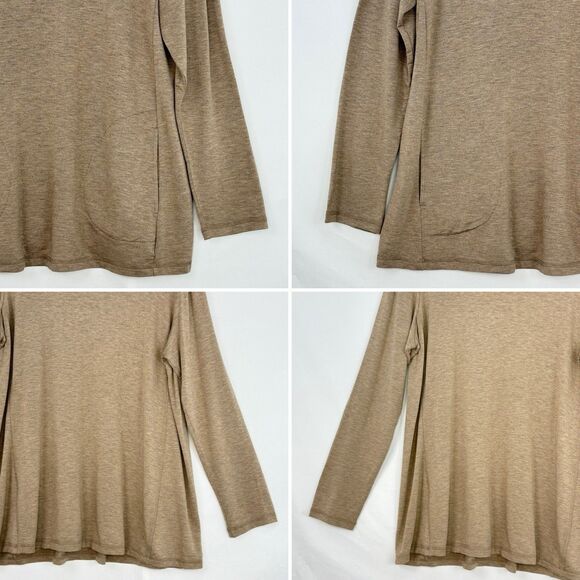 Susan Graver Weekend Beige Long Sleeve Round Neck Pocket Poly Knit Top Large - Picture 8 of 13